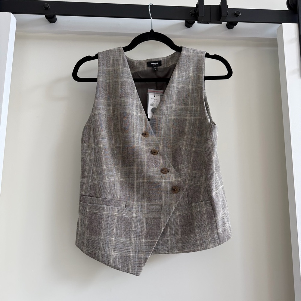 NWT Express plaid blazer vest asymmetrical